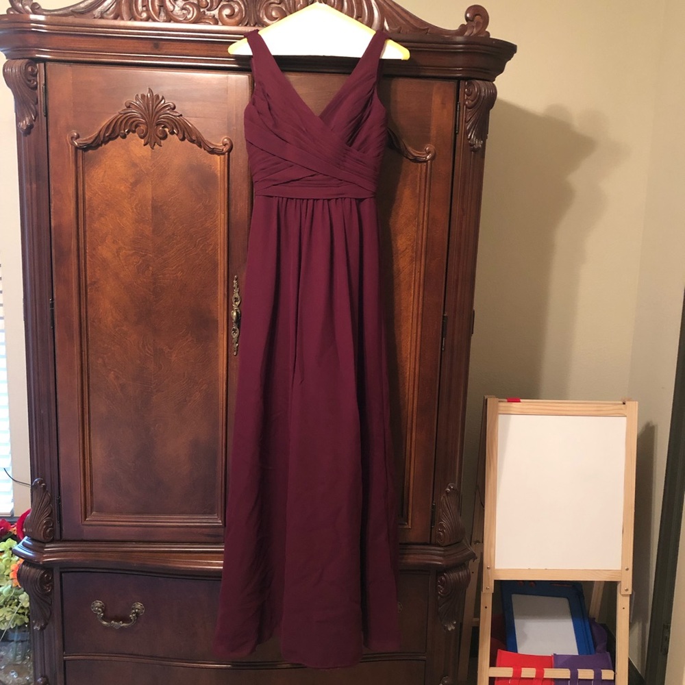 Long formal Sorella Vita burgundy dress.